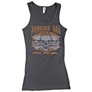 2011 Sturgis Dungeon Bar Womens Tank Top Size M Flames Skull Black W/Mass BLING